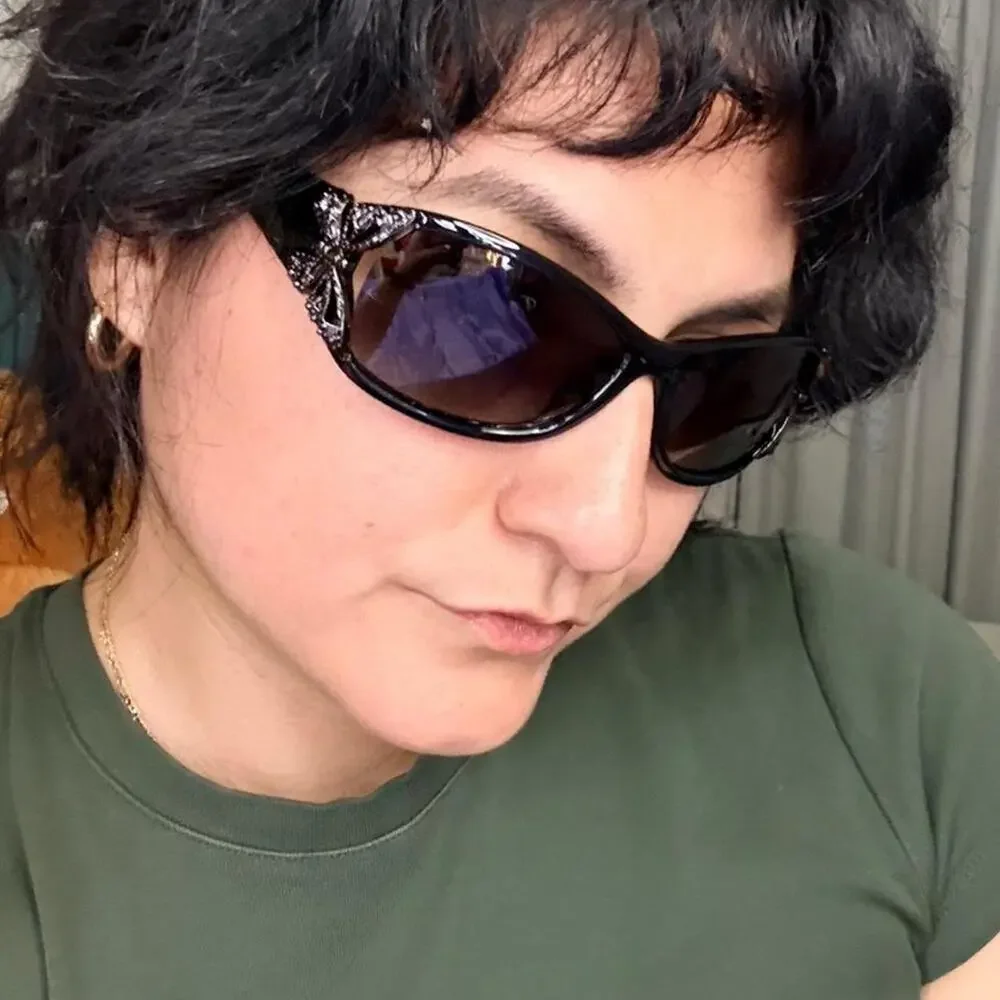 Fairycore black wrap sunglasses with sparkling butterfly whimsygoth dark fairy
